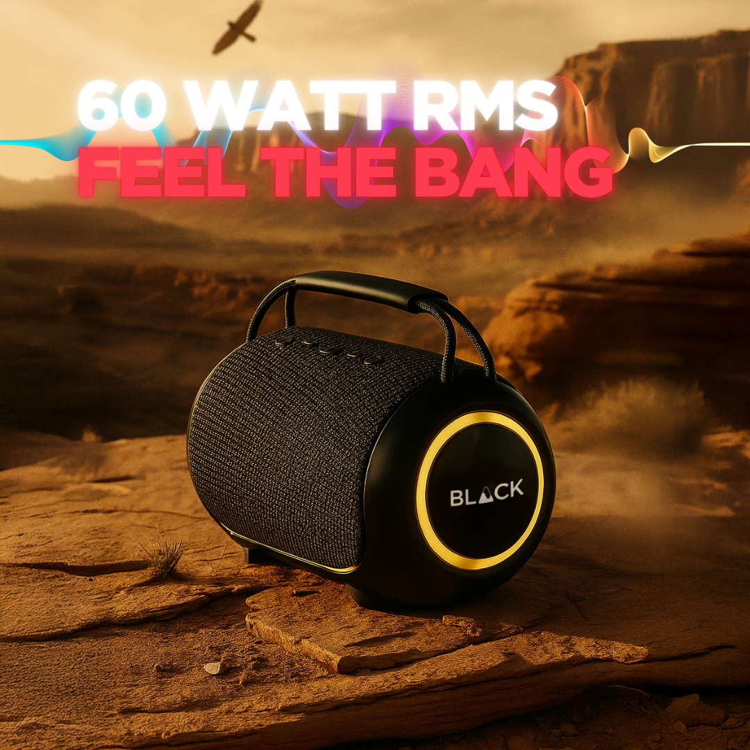 BLACK BassBang Wireless Bluetooth Speaker, 60W, Up to 6H Playtime, 1 Yr Warranty BLACK BassBang Wireless Bluetooth Speaker, 60W, Up to 6H Playtime, 1 Yr Warranty